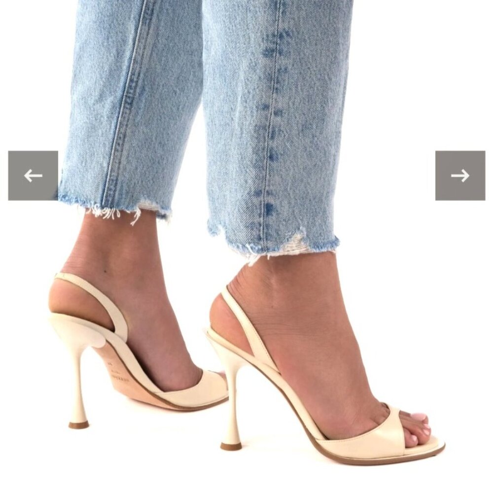 Betzabe Slingback Heeled Sandals Ivory White Leather Heels Women Size 39 US9